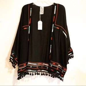 Anthropology Sadie & Sage Black Tassel Kimono Sz M